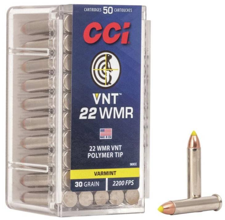 CCI .22 WMR 30 Grain Varmint Ammo - 50 Rounds, Yellow Polymer Tip for Enhanced Accuracy.
