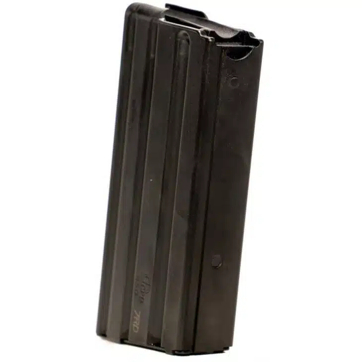 Durable metal firearm magazine for quick reloads, ensuring reliable performance in tactical operations.