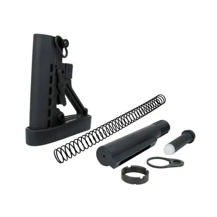 AR-15 adjustable stock assembly for enhanced comfort and recoil management. Ideal for customization.