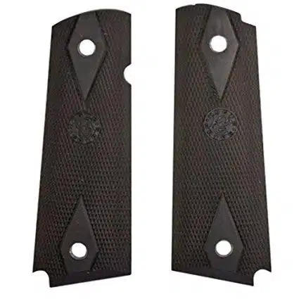 Durable rubber gun grips with textured diamond pattern for enhanced control and comfort.