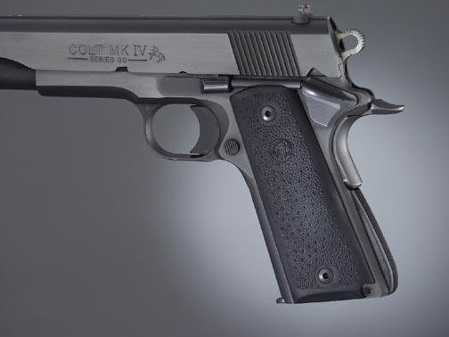 Colt M1911 semi-automatic handgun with textured grip, polished frame, and precision craftsmanship.
