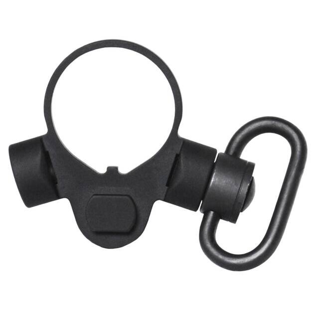 Durable tactical sling attachment point with quick detach loop for versatile firearm setups.