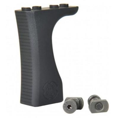 Ergonomic Troy Handstop Grip for firearms, featuring textured surface and easy installation hardware.