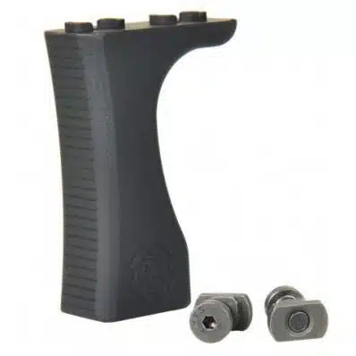 Ergonomic Troy Handstop Grip for firearms, featuring textured surface and easy installation hardware.