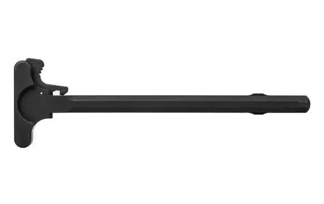 Durable QJAPRH Charging Handle in matte black for enhanced rifle operation and ergonomic grip.