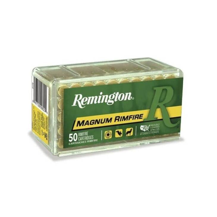 Remington Magnum Rimfire 50-Round Ammo for precision target shooting and small game hunting.