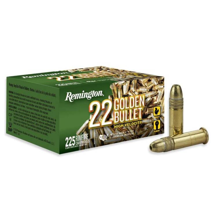 Remington .22 Golden Bullet ammunition: 225 reliable rounds for target shooting and small-game hunting.