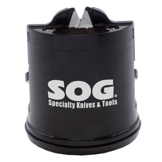 SOG compact knife sharpener for quick and efficient blade maintenance, perfect for outdoor and culinary use.