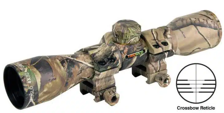 Truglo 4x32mm Compact Crossbow Scope with Weaver Style Rings - Crossbow Reticle Camo