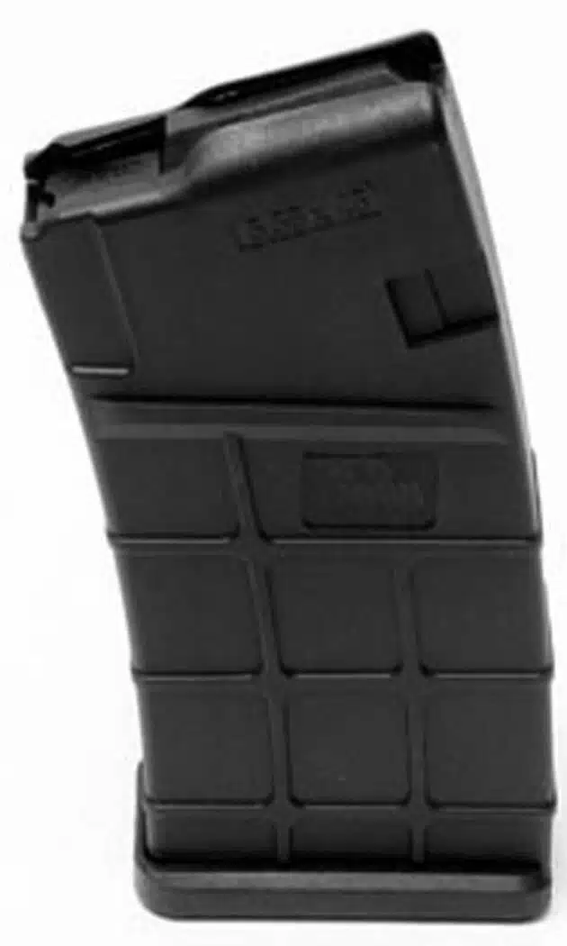 Durable curved rifle magazine for semi-automatics, featuring enhanced grip and reliable feeding mechanism.