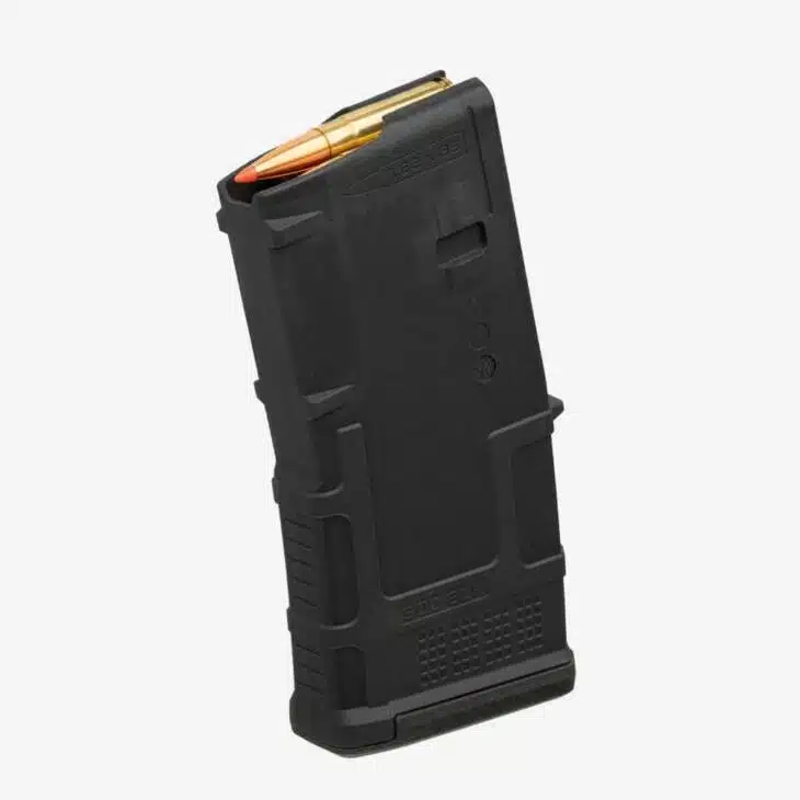 High-capacity black magazine for semi-automatic rifles, featuring ergonomic grip and durability.