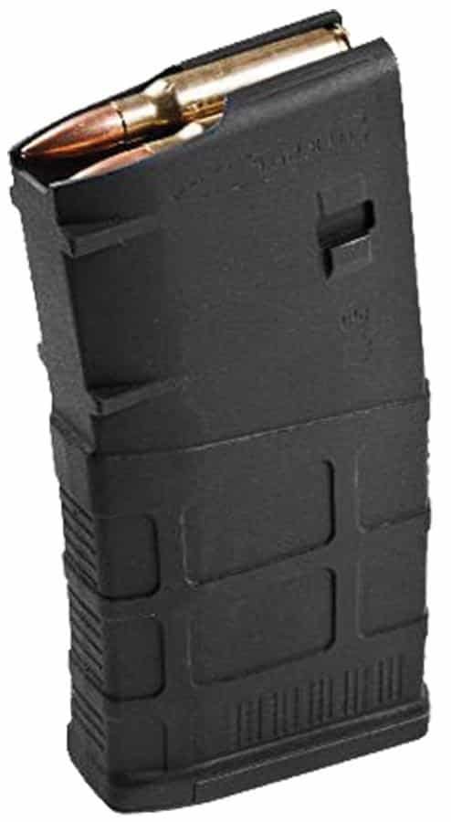 Durable black polymer magazine for tactical rifles, holding 30 rounds with textured grip and ammo window.