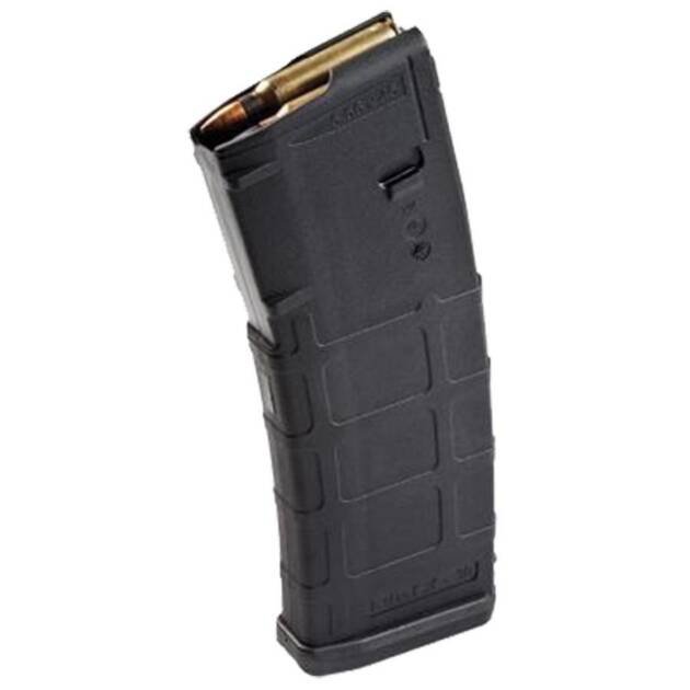 Durable ZZMAG571BLK polymer magazine for semi-automatic firearms with textured grip and ammo indicator.