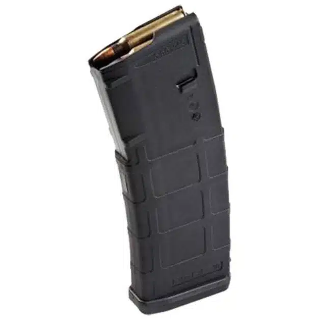 Durable ZZMAG571BLK polymer magazine for semi-automatic firearms with textured grip and ammo indicator.