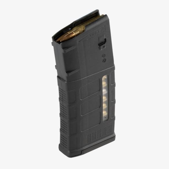 Durable polymer tactical magazine with ammo window for quick checks, compatible with semi-automatic rifles.