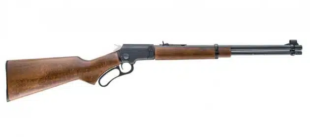 Classic lever-action rifle with glossy barrel and polished hardwood stock for collectors and enthusiasts.