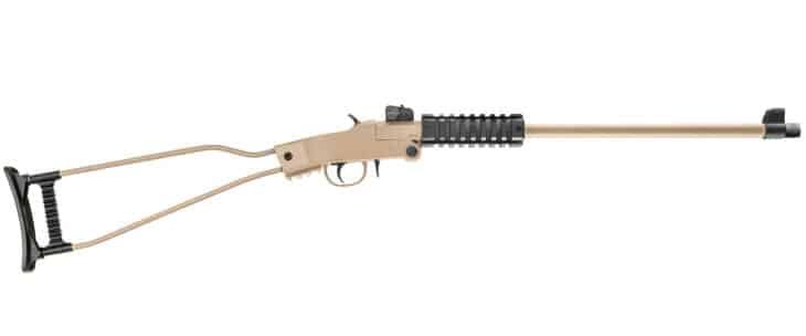 Tactical precision rifle with bipod, matte tan finish, and ergonomic design for accurate shooting.
